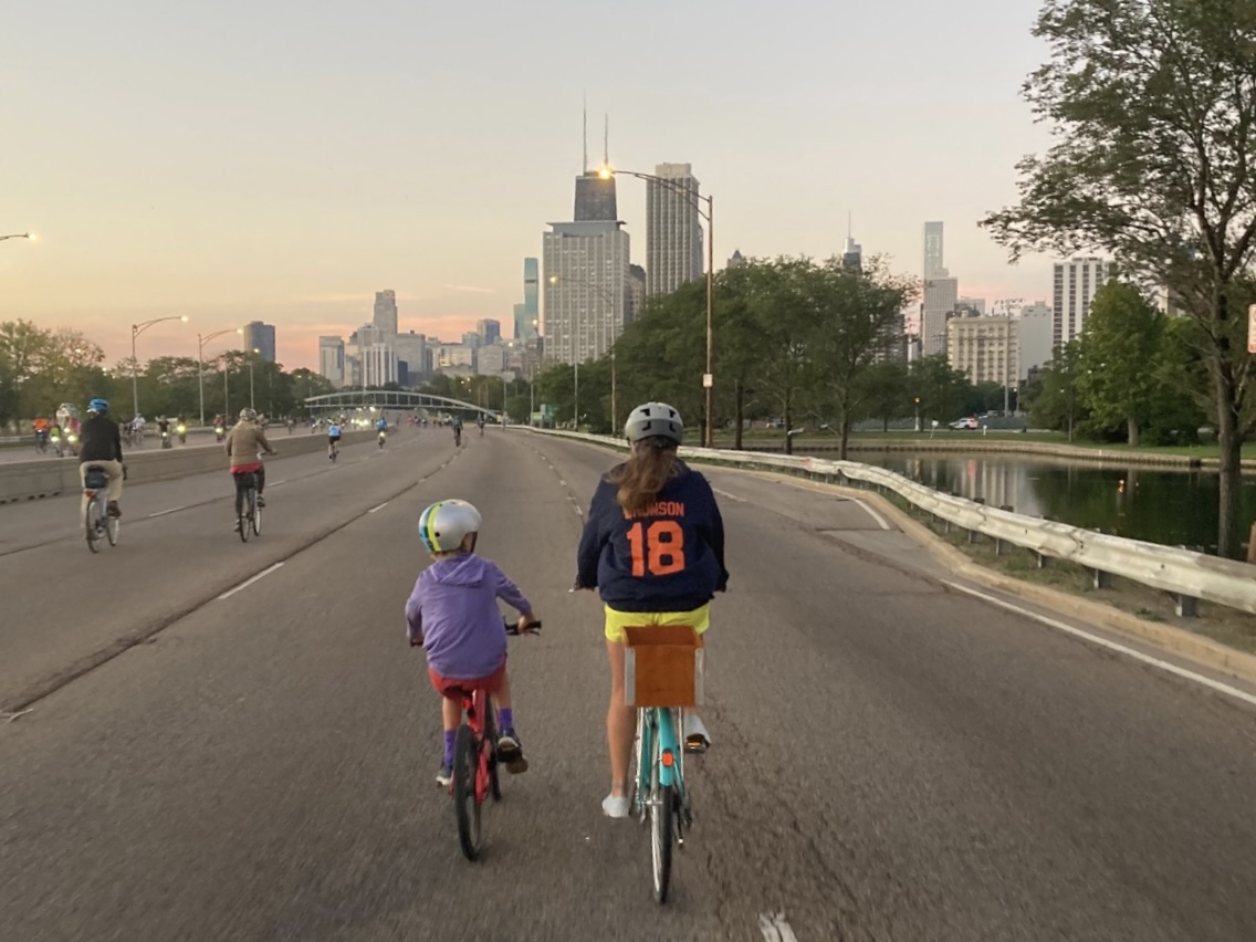 Jane Brunson riding in Bike the Drive with her younger brother Miles. Photo: Sam Brunson