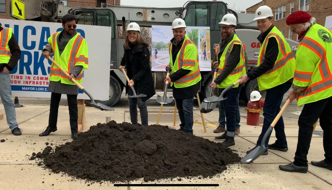 Biagi (2nd from left) and Vasquez (3rd from left) break ground on the project last Saturday. Photo: CDOT