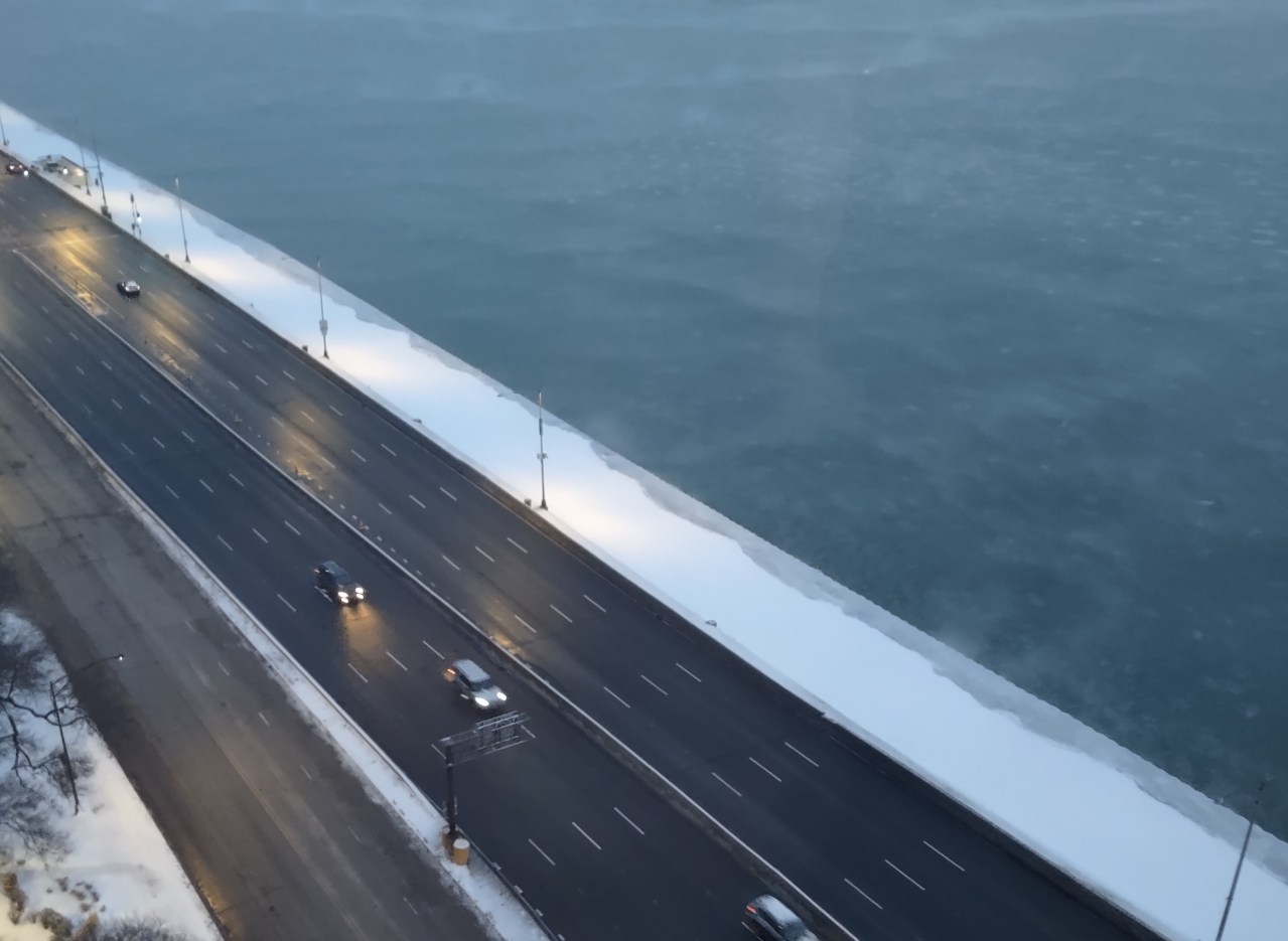 Completely clear DuSable Lake Shore Drive, and the completely impassible Lakefront Trail, this morning at 7 AM. Photo by a reader.
