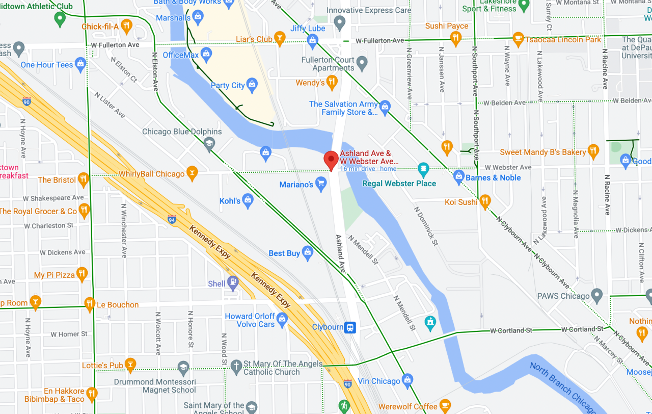 Bike routes near the Webster bridge. Image: Google Maps