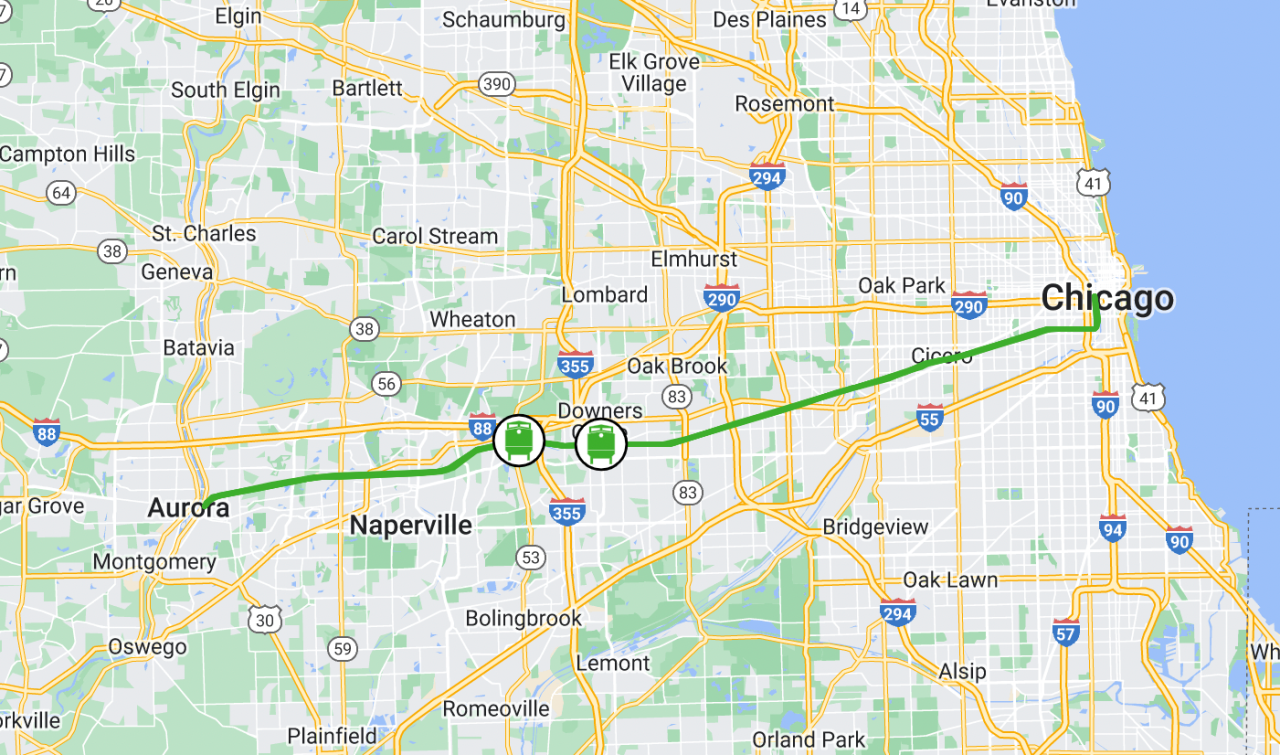 BNSF trains on the Metra Tracker website at about 12:25 on a Friday afternoon.