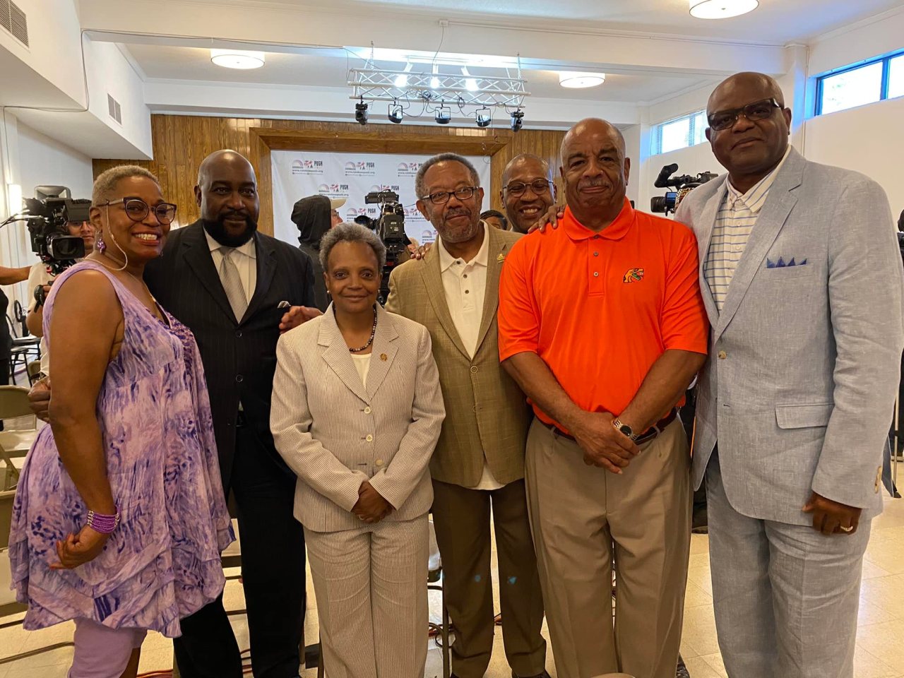 Lightfoot with task force members, including Adams, center. Photo: Bronzeville Trail Task Force