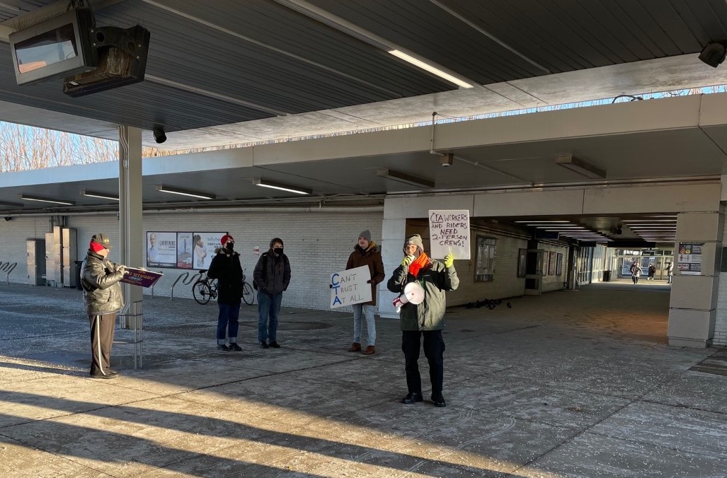 The protest at the transit center. Photo: Cameron Bolton