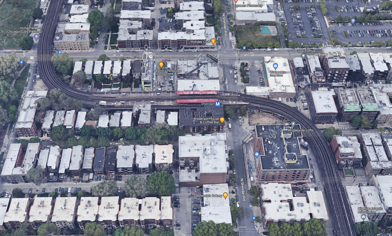 The bend in the tracks at the Sheridan station. Image: Google Maps