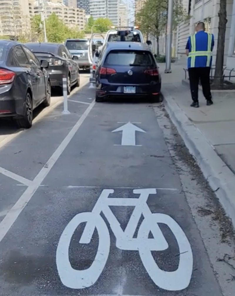 Sorry, the Smart Streets Pilots Ordinance to ticket bike lane blockers hasn’t kicked in yet