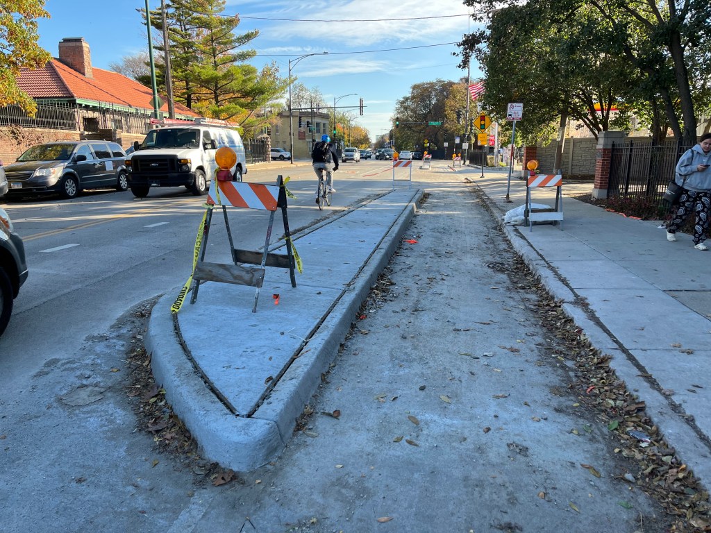 A sneak peek at the new Clark Street protected lanes between Montrose and Irving Park