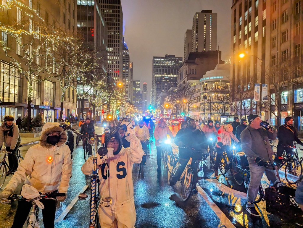 “No one bikes in Chicago during the winter!” Part Two: Great turnout for Critical Mass Polka Ride despite 39F rain