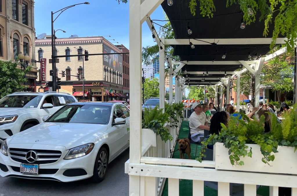 No longer car-free, the new Clark Extended Outdoor Dining district is a lot less appetizing