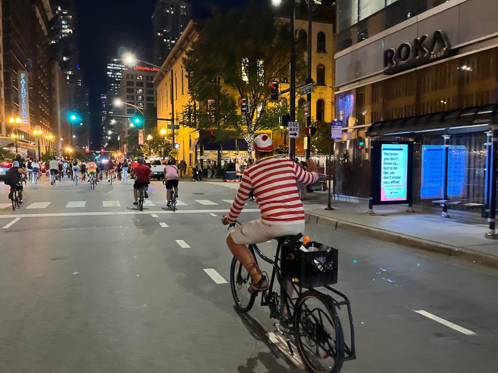 Where’s “Ace Mann”? Helping run the Critical Mass Twitter account, and chronicling just about every social bike ride in Chicago.