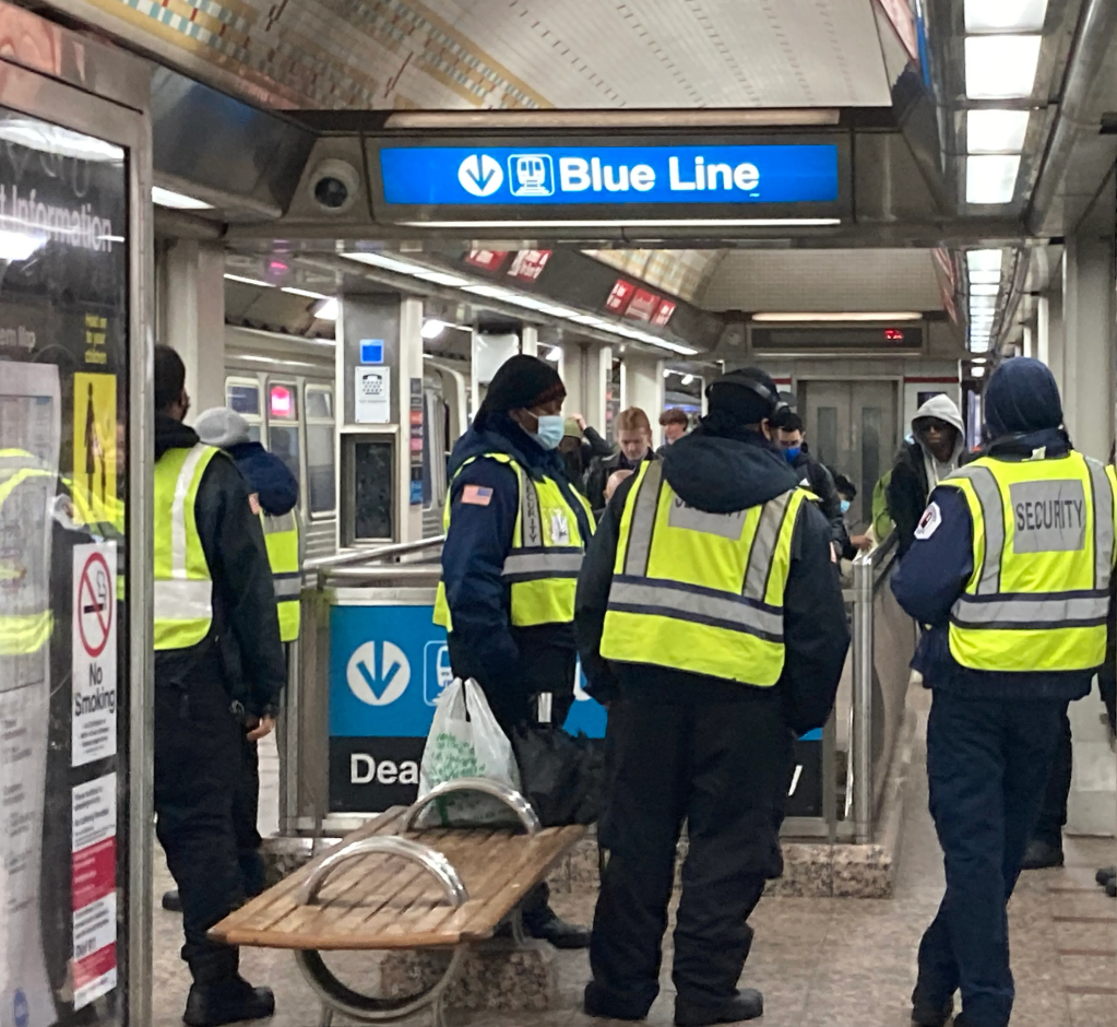 At board meeting: CTA is piloting digital bus stop signs at 20 stops, and are unarmed security guards effective?