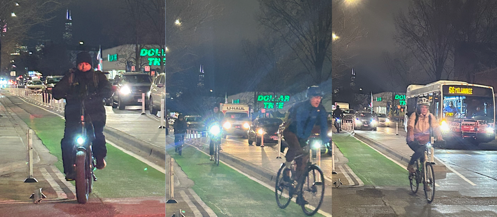 How many people use Logan Square’s Milwaukee Avenue PBLs in 32F weather? Quite a few!