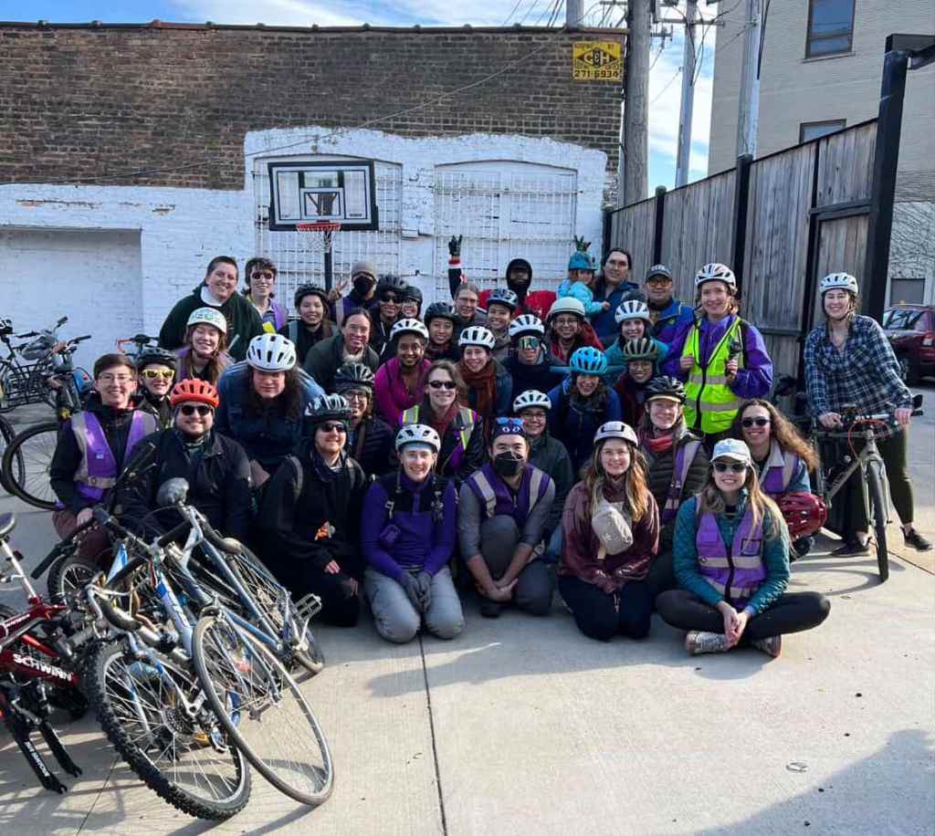 Femmes + Thems Bike Chicago offers a “safe space for women, femme, nb, and trans Chicagoans to ride bikes together.”