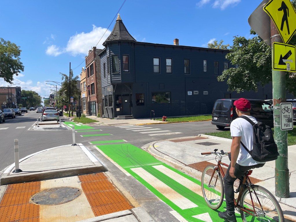 Eyes on the street: Take a virtual ride on the nifty new protected bike lanes on Belmont between Milwaukee and Kimball