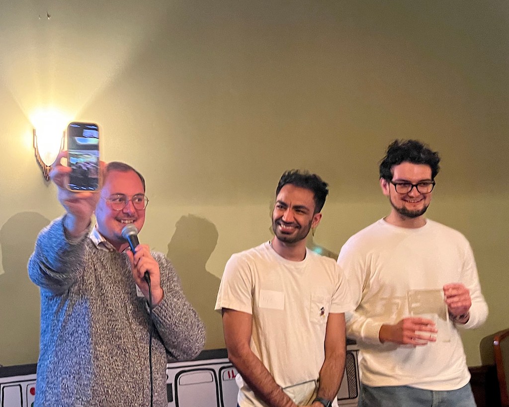 At Better Streets party, celebrating the transit win, regrouping after  Plow the Sidewalks setback, and committing to defense of immigrants