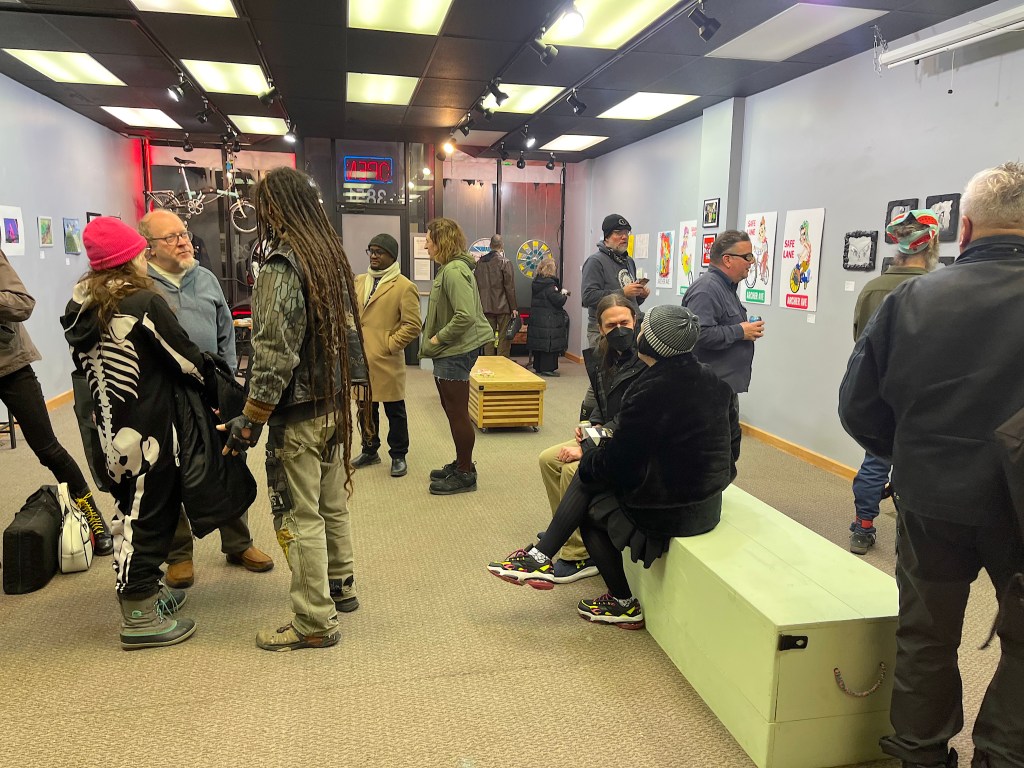 Works at the 28th Annual Bike Winter Art Show address national and local political issues