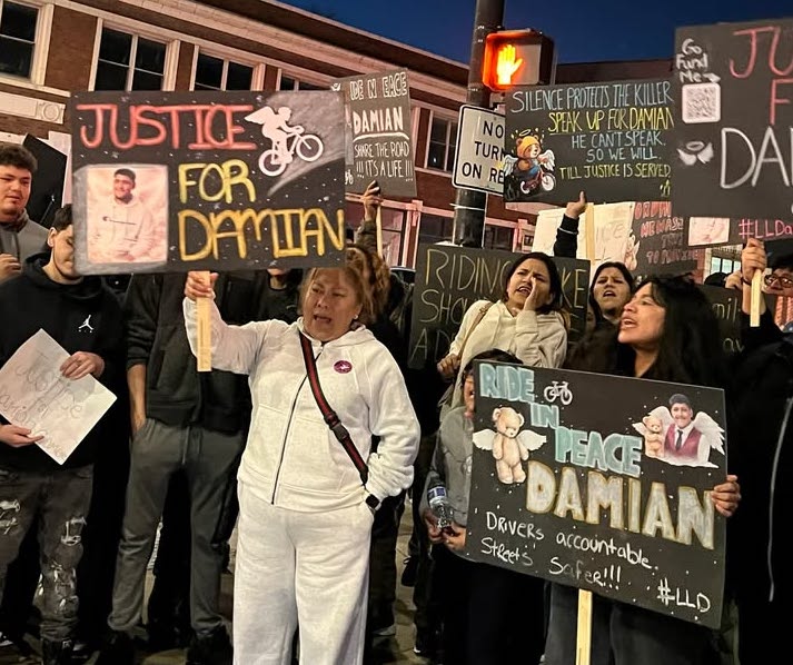 Last night, Damian Gomez’s loved ones remembered him and called for justice, with support from dozens of bike riders and safe streets advocates