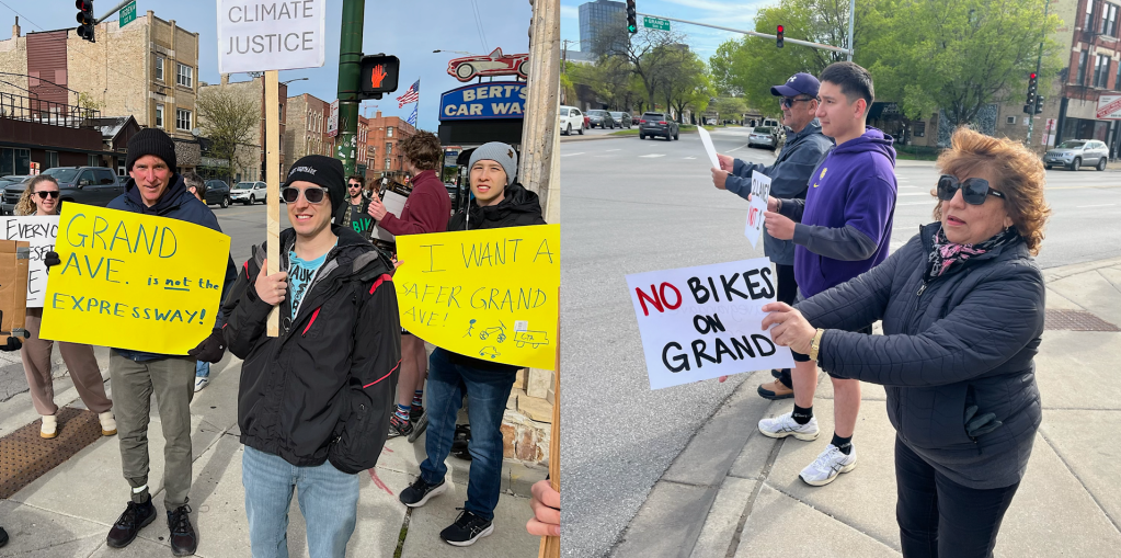This is Grand: Scenes from Chicago’s newest weekly dueling rallies against and for a Complete Streets project