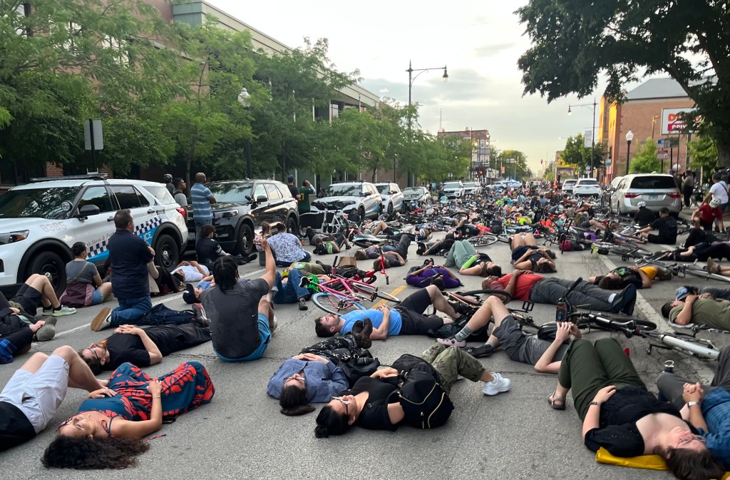 The bike ride and “die-in” in memory of fallen Complete Streets Planner Riley O’Neil was a life-affirming event